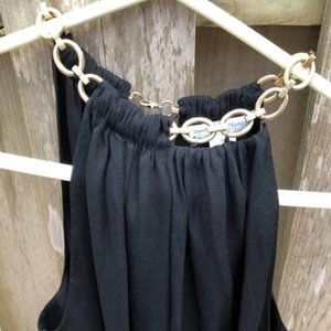 Diane von Furstenberg black sleeveless top w/ chain-detail neckline